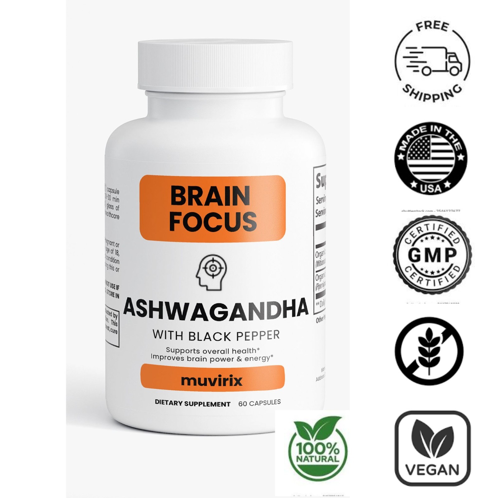 Ashwagandha Capsules – Brain Focus, Sharp Memory, Mental Clarity, Energy Support