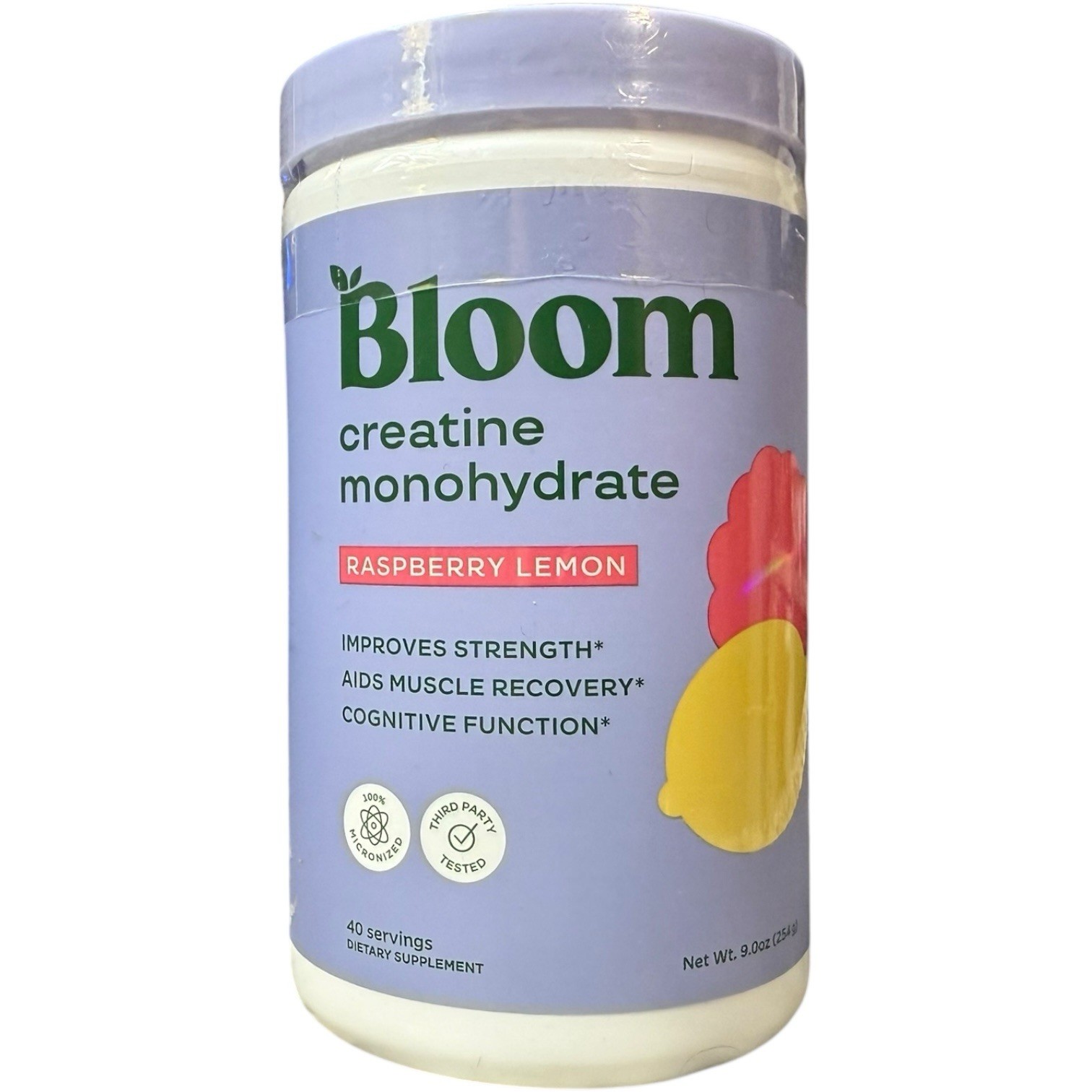 BLOOM CREATINE MONOHYDRATE RASPBERRY LEMON 40 SERVINGS 9 OZ EXP 4/2027