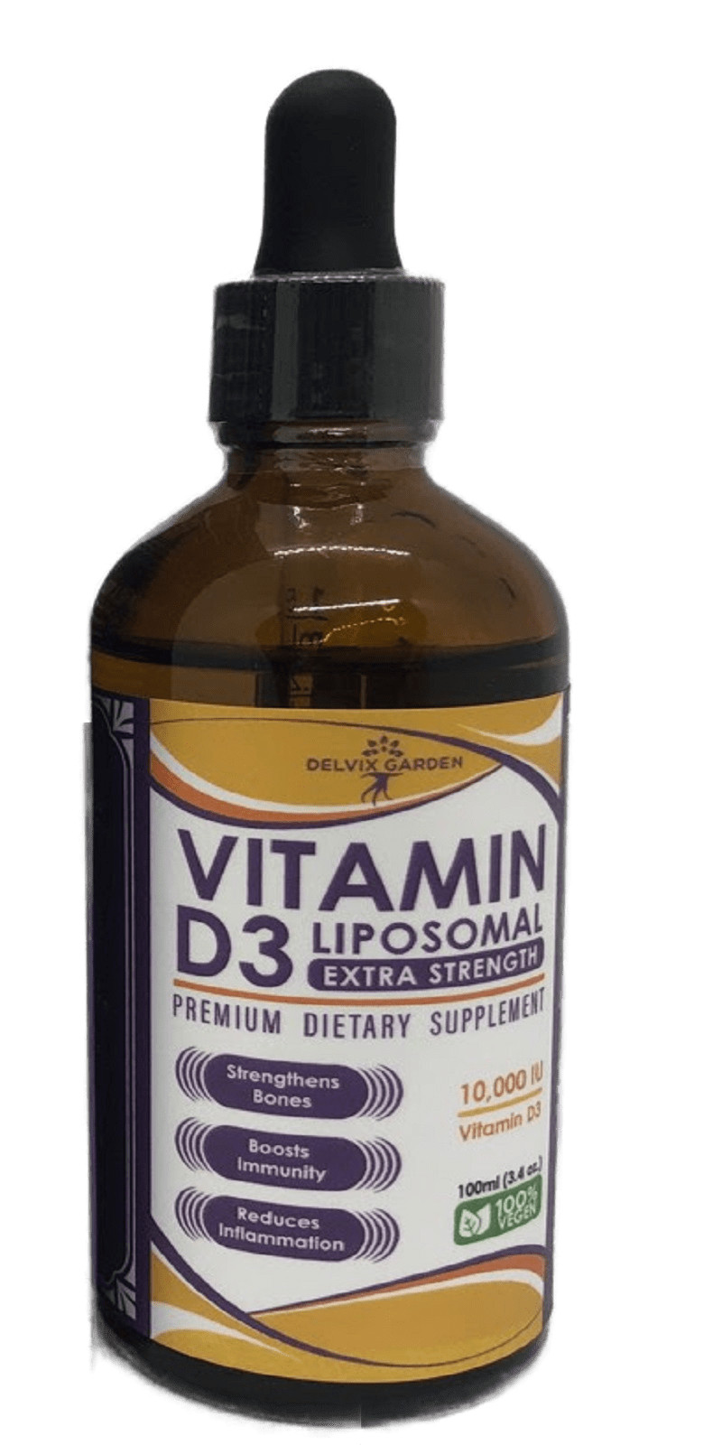 Vitamin D3 Drops: Liposomal Vitamin D3 Liquid Supplement for Men & Women, 100ml