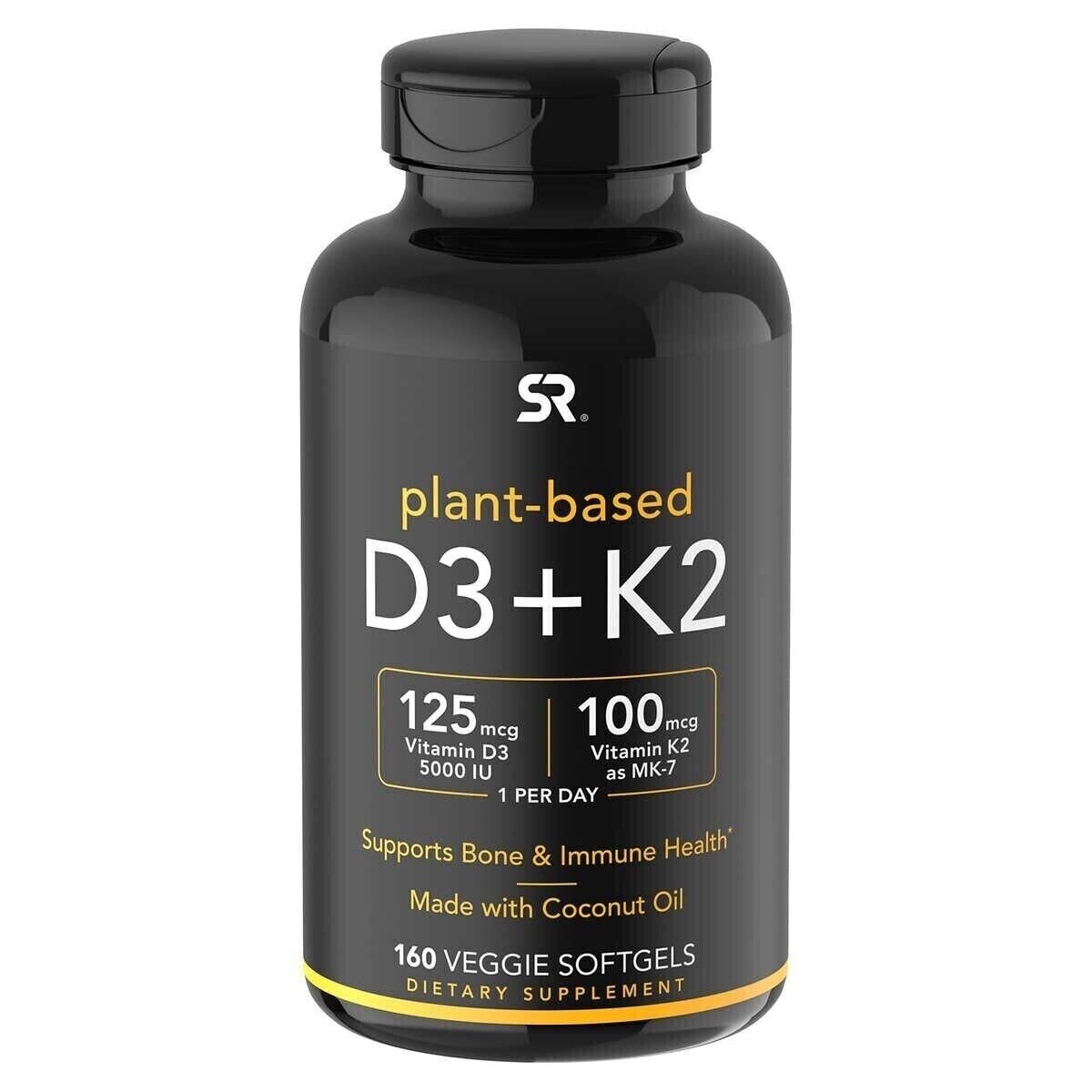 Sports Research  Plant Based Vitamin D3 + K2, 160 Veggie Softgels EXP 10/2026