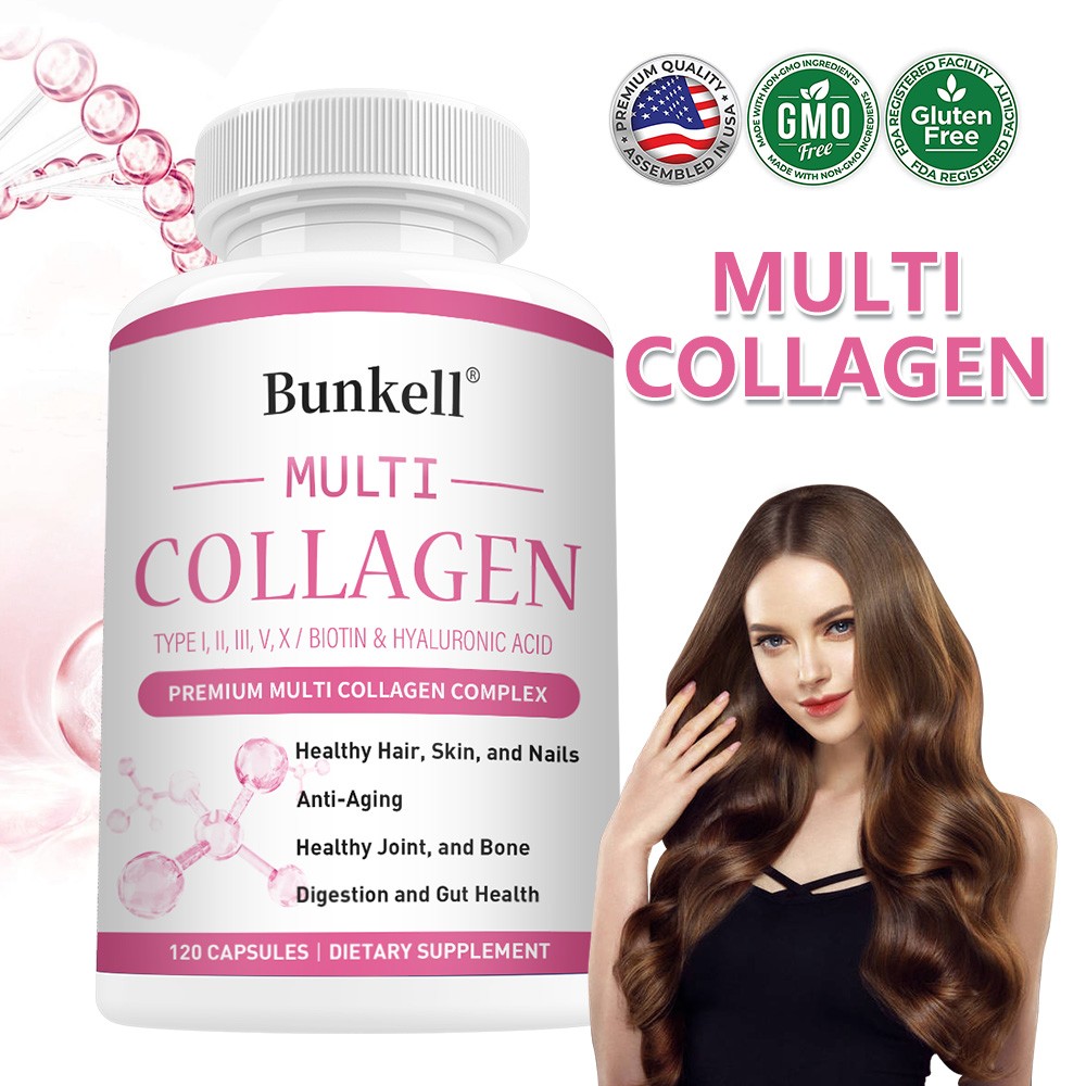 Collagen Peptides Type Capsule I  Ii Iii V X 2000mg Anti-Aging Skin 1-5 Bottles