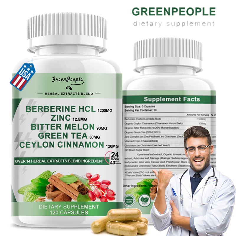 Premium  Berberine HCl with Ceylon Cinnamon Capsules (120 Count) – Vegan-NON GMO