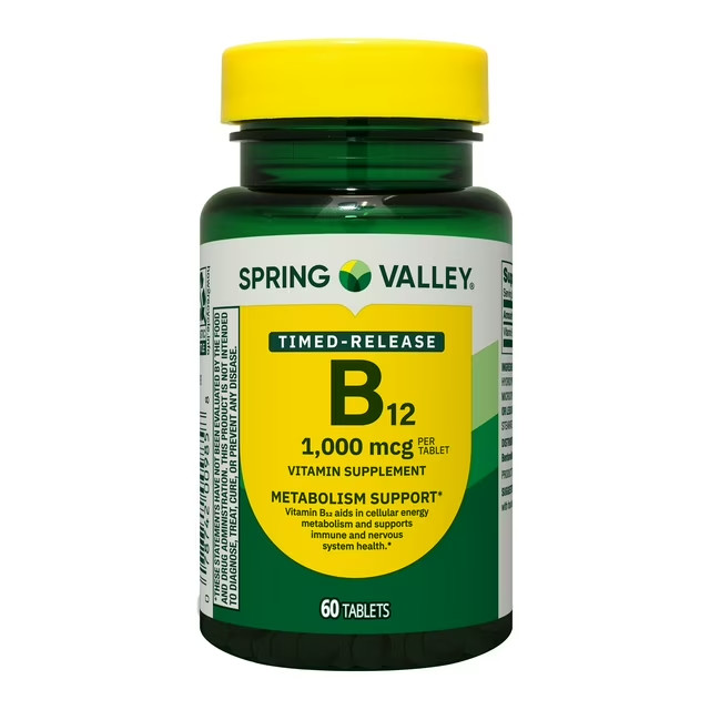 2 Pack Spring Valley Timed-Release Vitamin B12 Tablets, 1,000 mcg, 120 Ct total