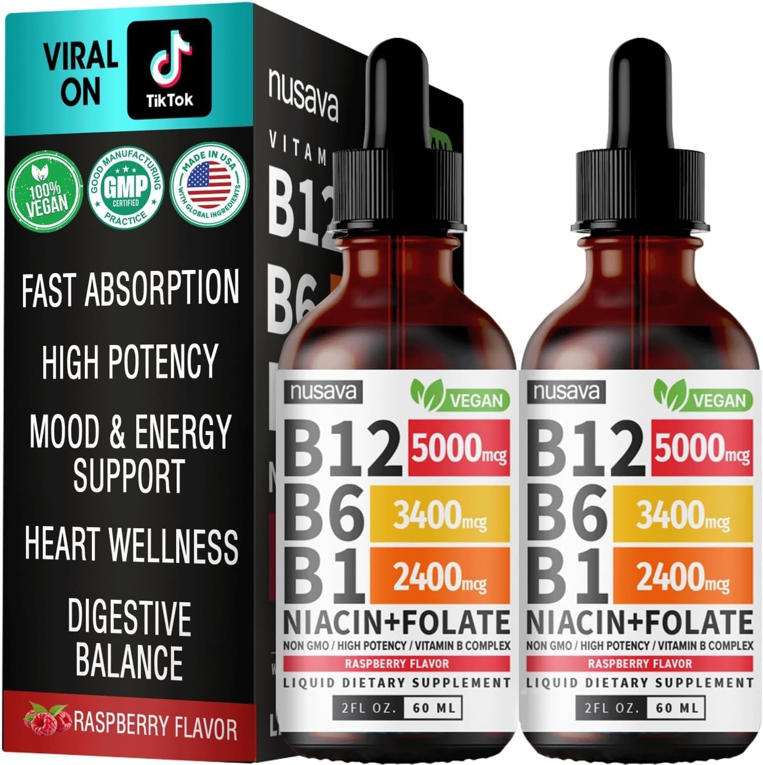 2 Pack Vitamin B12 and B6 Liquid Drops B12 Sublingual Vitamin B Complex – B 1…