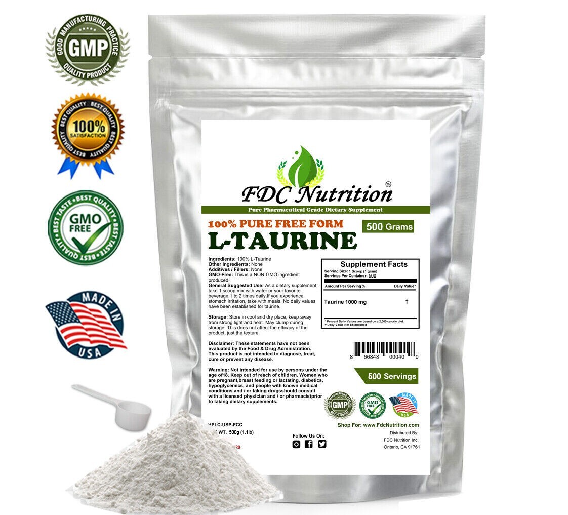 1.1lb (500g) 100% PURE L-TAURINE FREE-FORM AMINO ACID POWDER USP GRADE