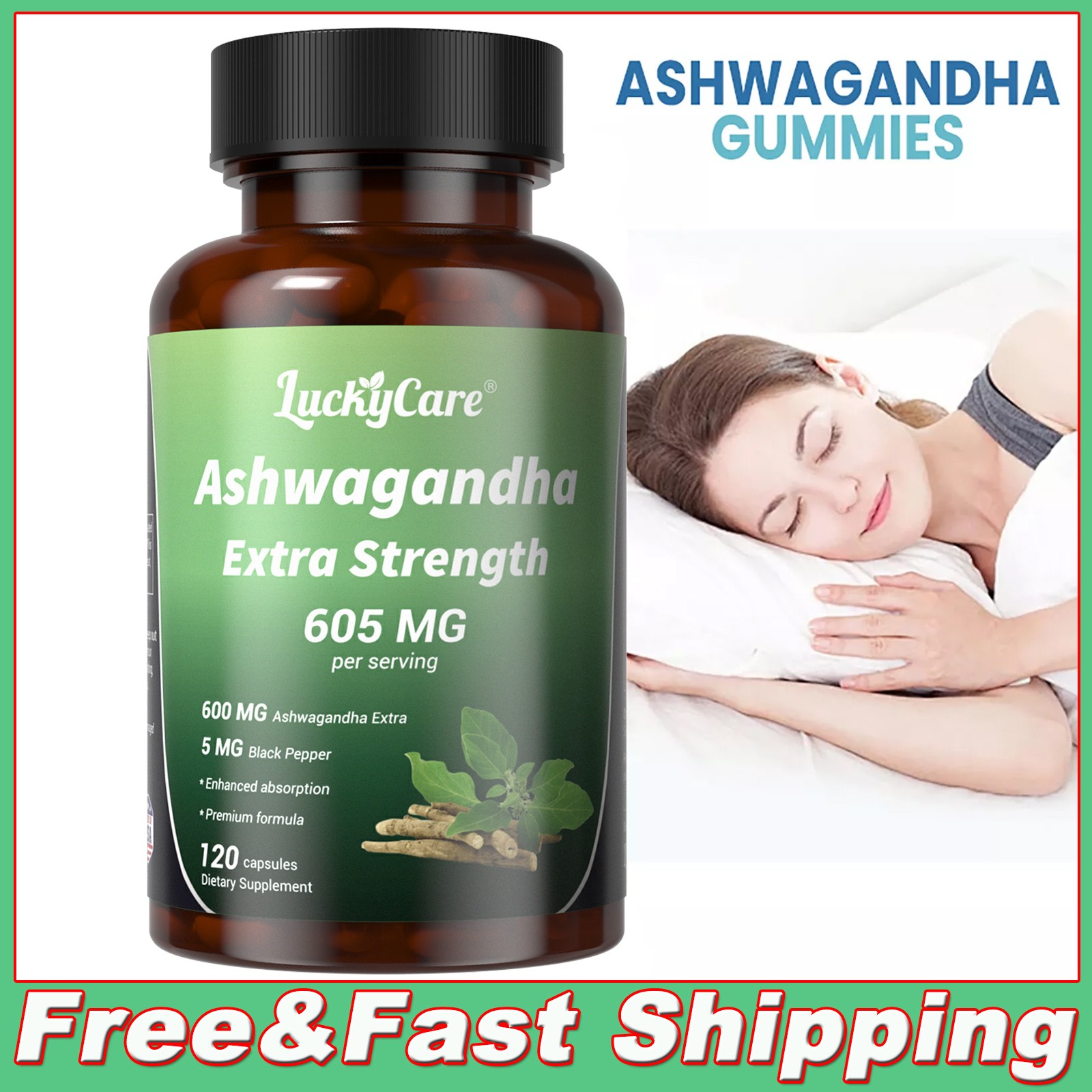 Ashwagandha Supplements Extra Strength Ashwagandha Capsules with 605mg, 120 ct