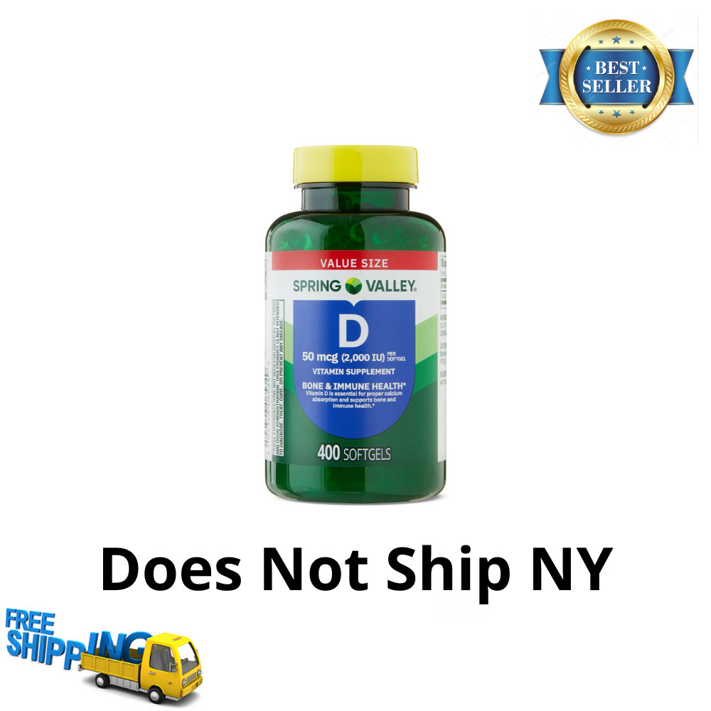 Spring Valley Vitamin D3 Supplement Softgels, 50 Mcg (2,000 IU), 400 Count, 2pk