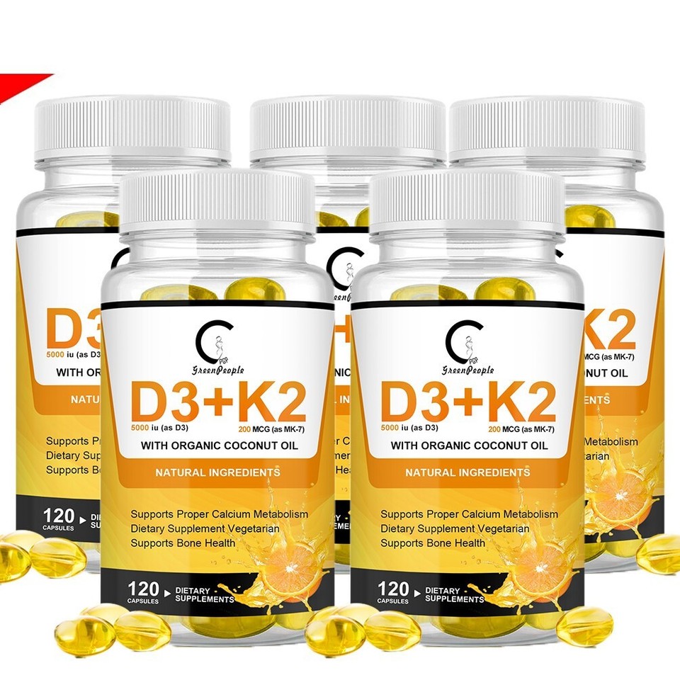 Vitamin K2 (MK7) with D3 5000 IU Supplement, 60-600 Capsules, Immune Health
