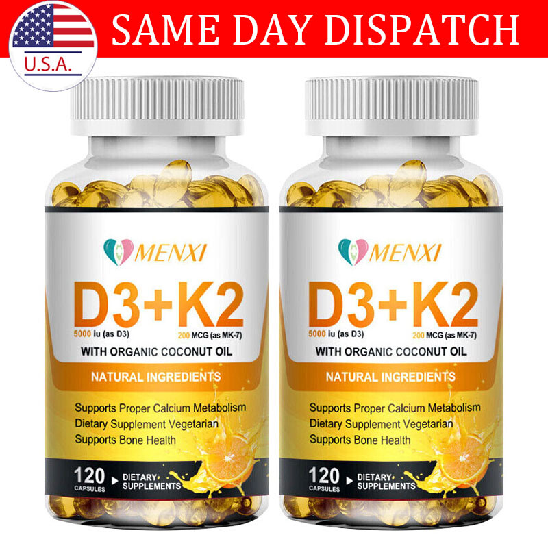 (2 Bottles) Vitamin K2 (MK7) D3 5000 IU Supplement, BioPerine Capsules, Immune