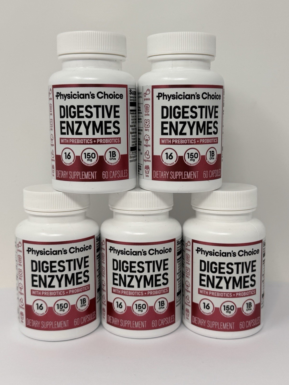 5 ~ Physician’s Choice Digestive Enzymes ~ 60 Capsules Each ~ 05/2026