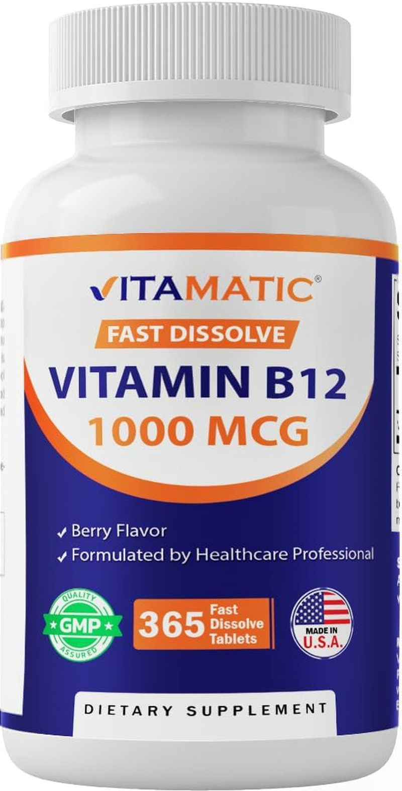 Vitamatic Vitamin B12 1000 Mcg Fast Dissolve – 365 Tablets – Natural Berry Flavo
