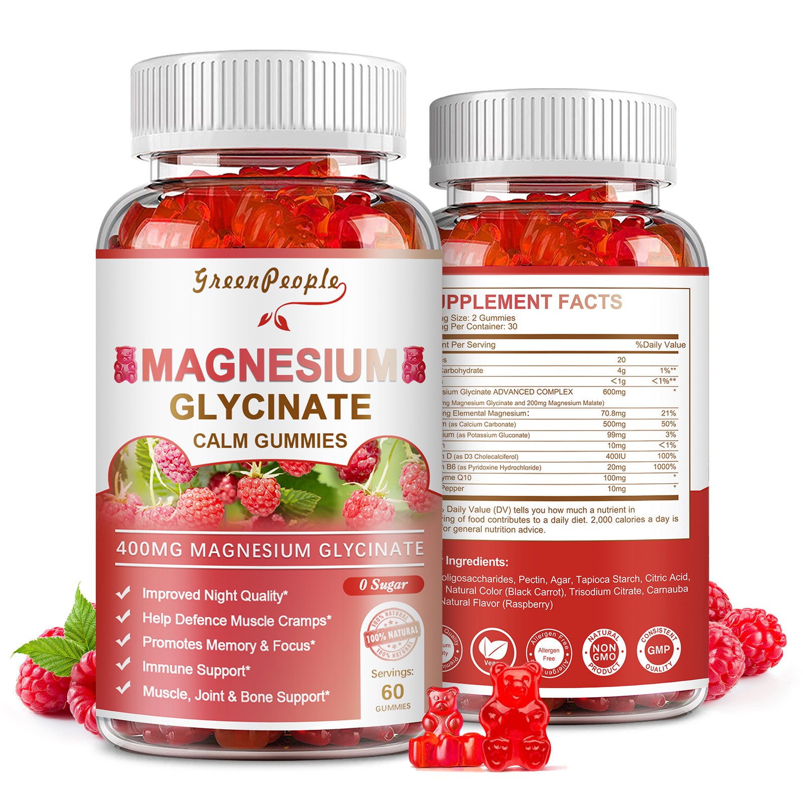 2 Bottles Potassium Magnesium Glycinate Gummies Improve Sleep Tiredness Stress