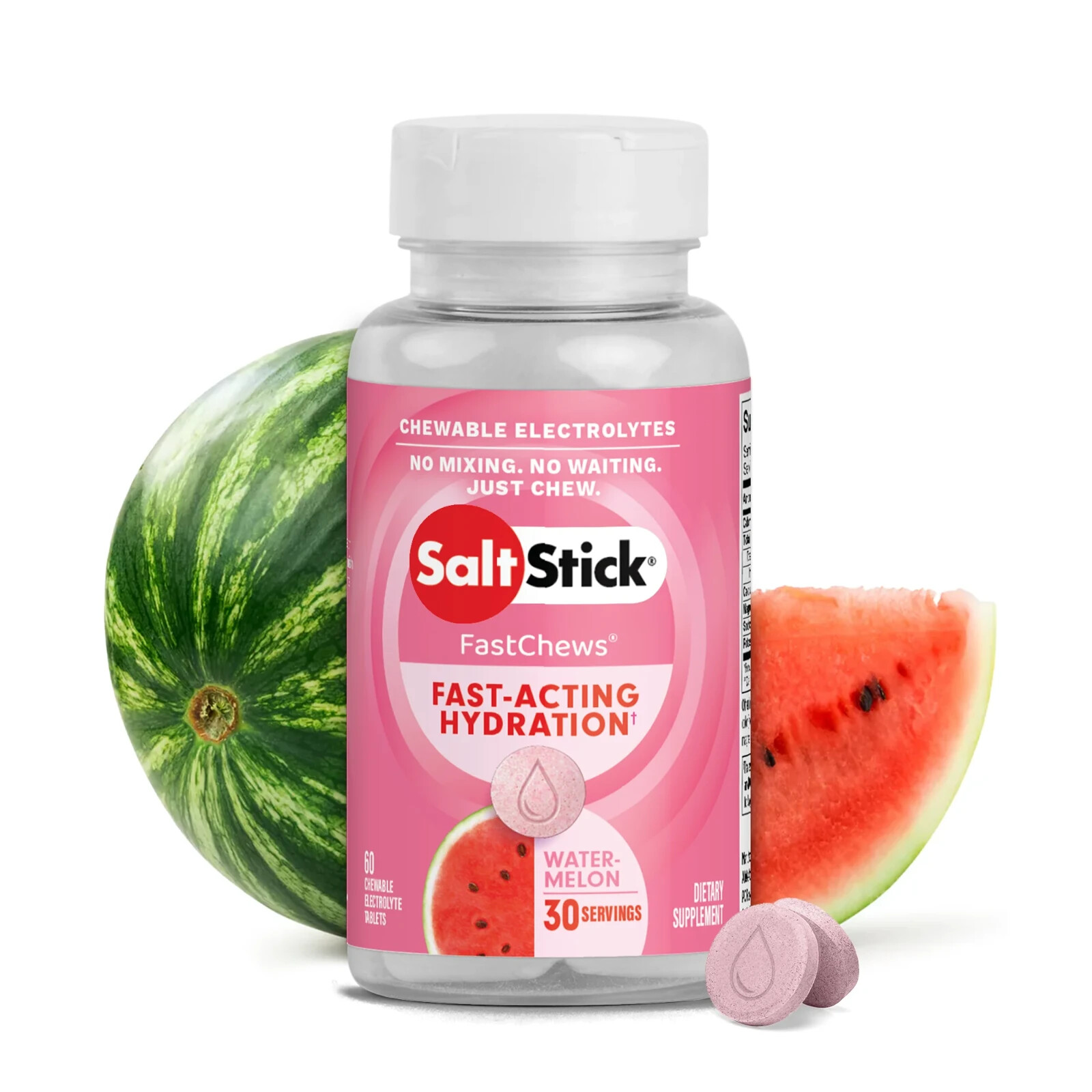 SaltStick Fast Chews – Watermelon – 60 Count Jar – Electrolyte Replacement
