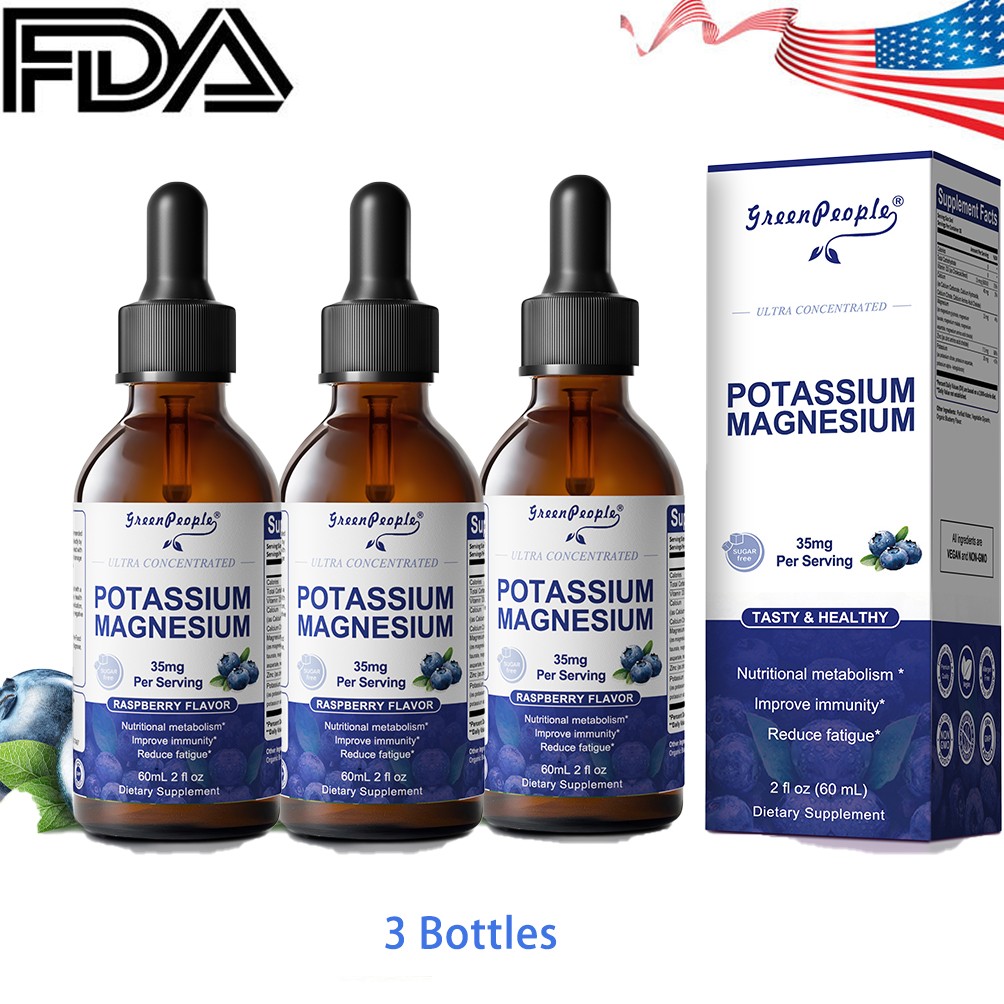 3x Potassium Magnesium Liquid Drops High Absorption for Leg Cramps, Bone, Muscle
