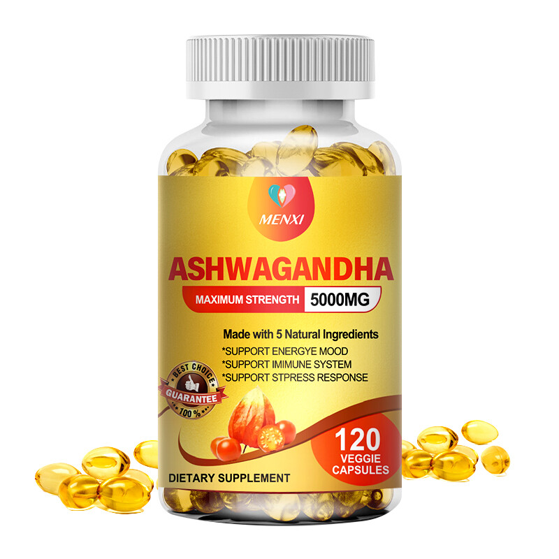 Organic Ashwagandha Capsules 5000mg Supplement w/ Black Pepper Root Powder 120Pc