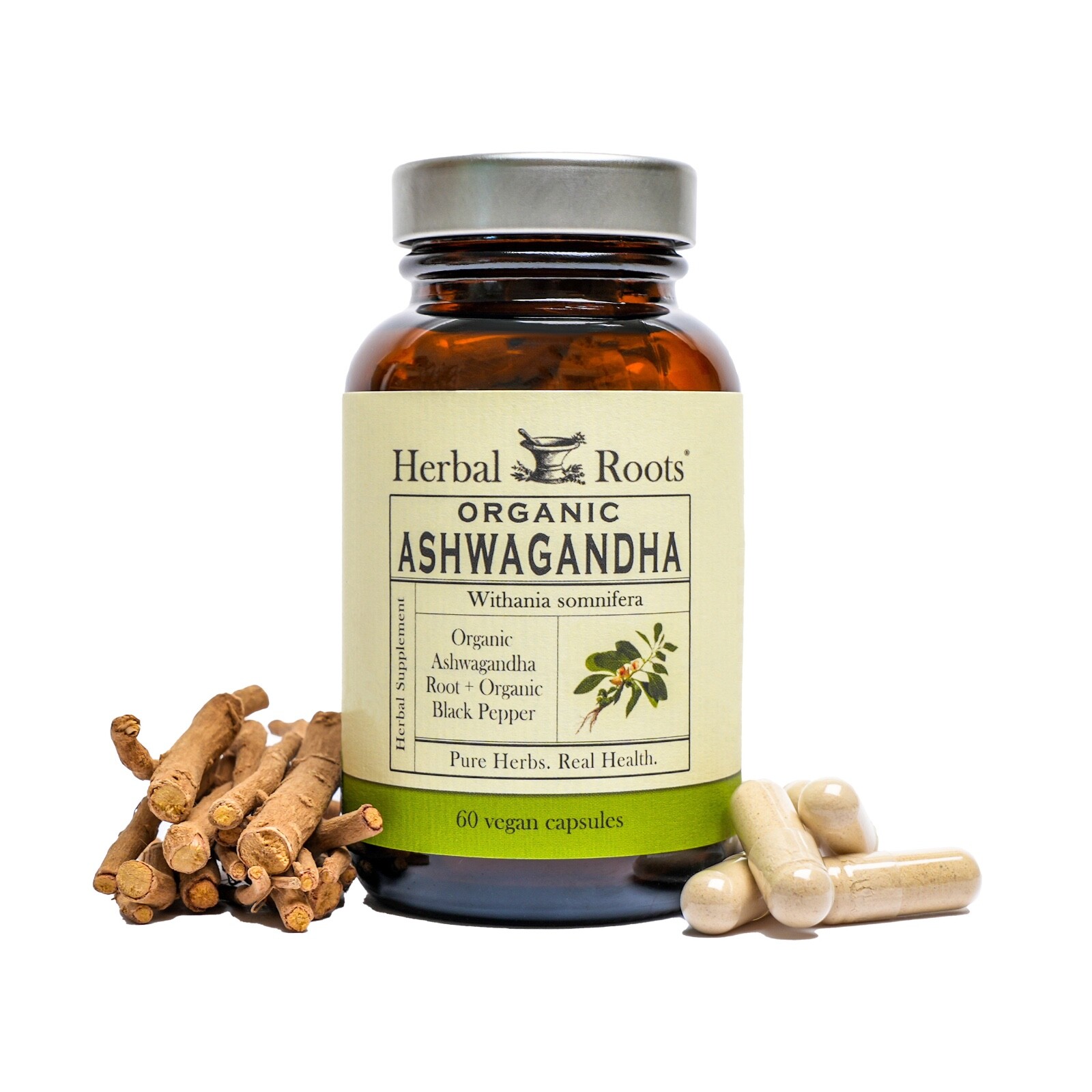 Herbal Roots Organic Ashwagandha  – Extra Strength Ashwagandha & Black Pepper