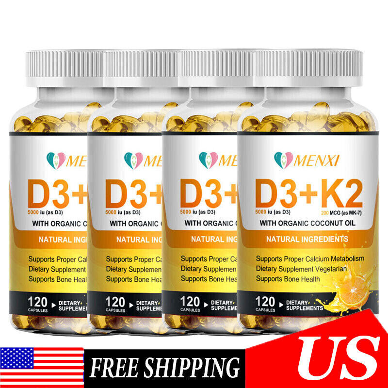 Vitamin D3 with K2 D3 5000IU and K2 200mcg High Strength 1-4* 120 Vegan Capsules