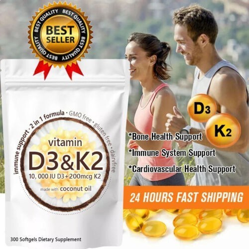 Vitamin D3 K2 Softgel 300 Capsules Extra Strength D3 K2 Supplements USA