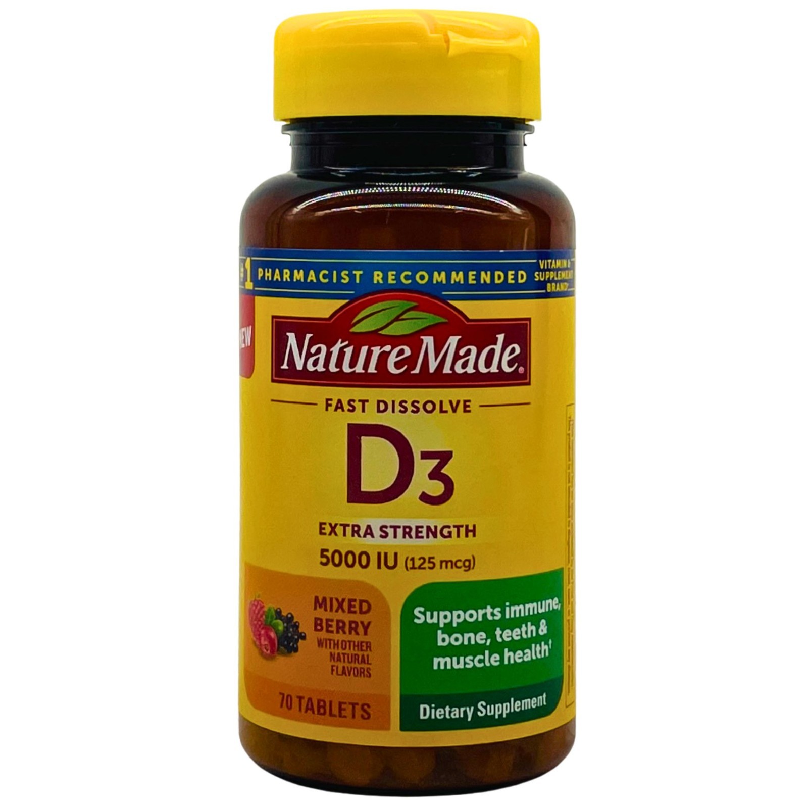 Nature Made D3 5000 IU Fast Dissolve Mixed Berry 70 Tablets – 1 Pack – New