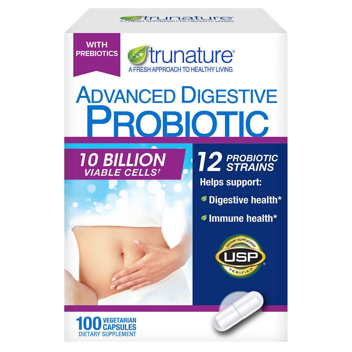 TruNature Advanced Digestive Probiotic Capsule – 100 Count 08/2026
