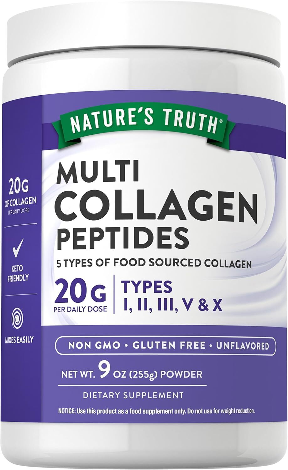 Multi Collagen Peptides Powder | 9 oz | Unflavored | Non-GMO | by Nature’s Truth