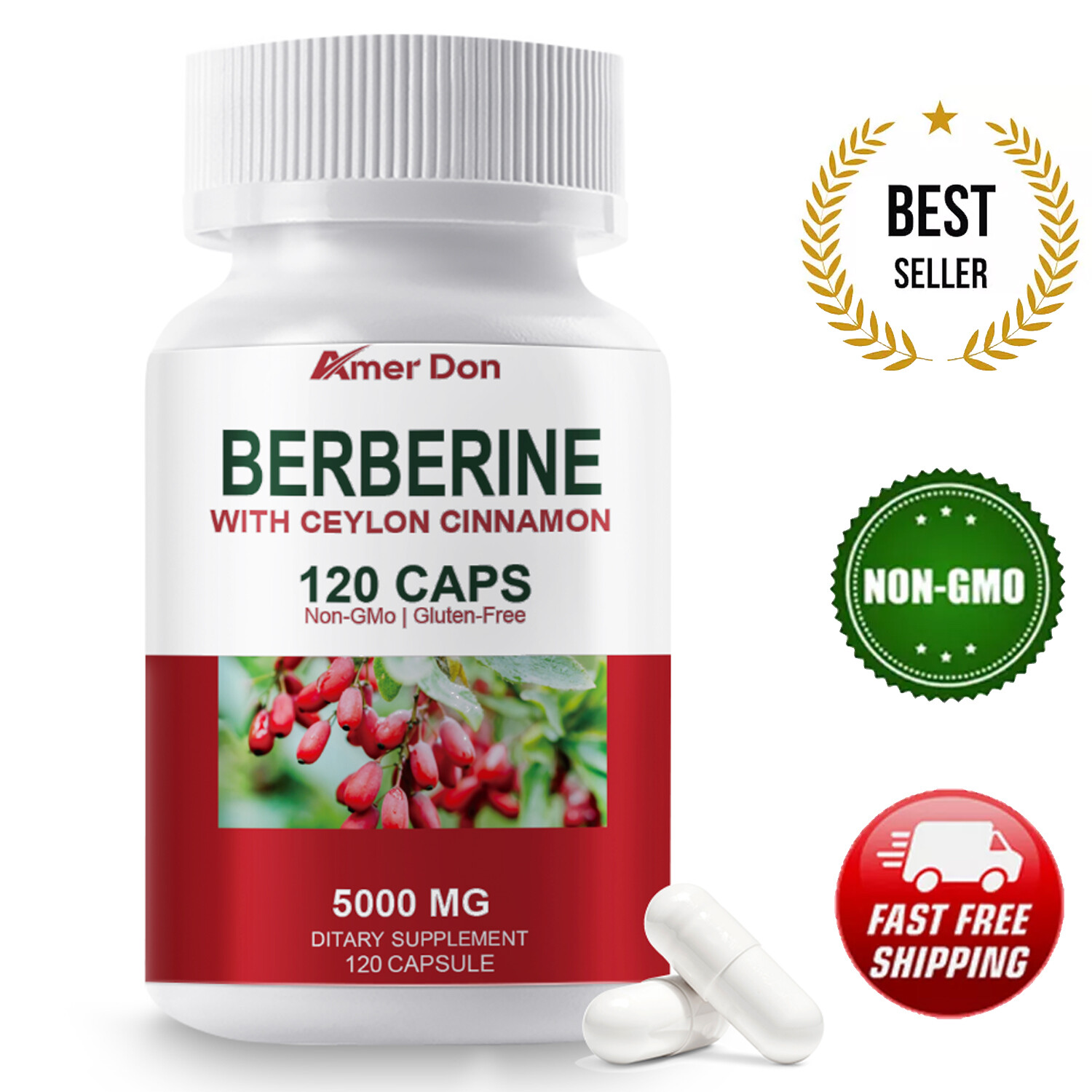 5000MG Berberine with Ceylon Cinnamon 1000mg 120 Caps Heart Health & Immune