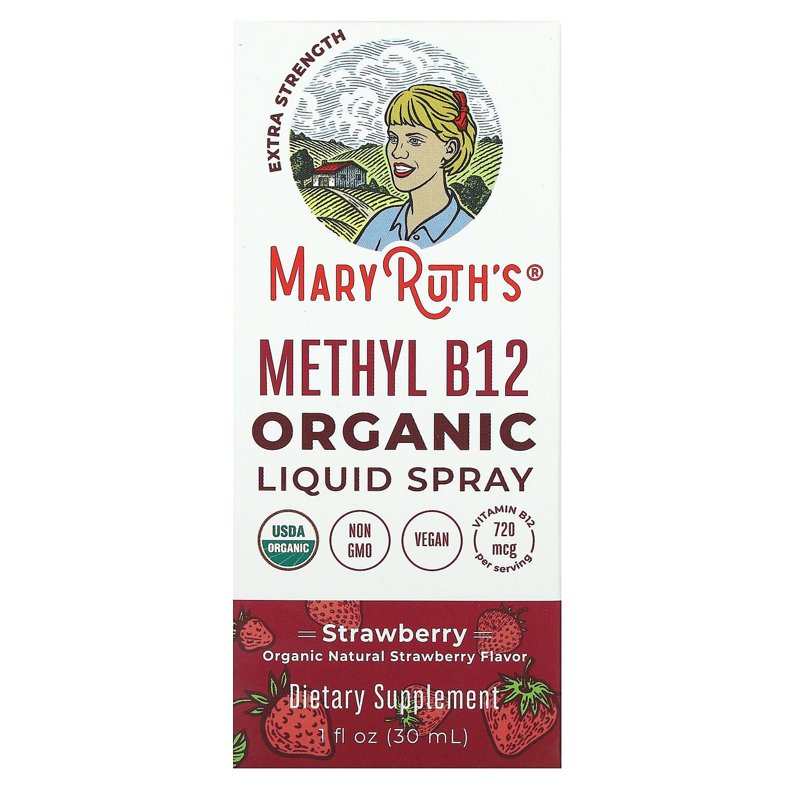 Organic Methyl B12 Liquid Spray, Strawberry, 720 mcg, 1 fl oz (30 ml)
