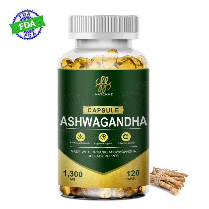 1300mg Organic Ashwagandha w/ Black Pepper Extract Capsules Dietary Supplement