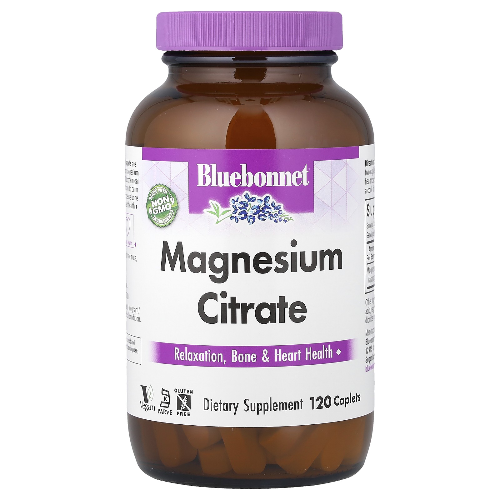 Bluebonnet Nutrition Magnesium Citrate 120 Caplets Egg-Free, Fish Free,