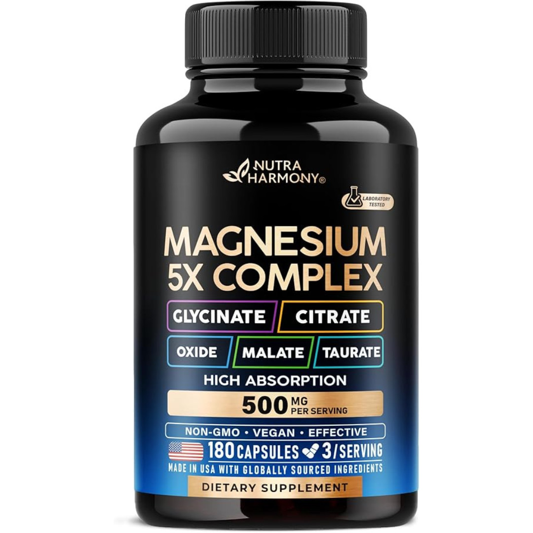 Magnesium Supplement – 5 in 1 Complex,Glycinate Non-GMO – 180 Capsules