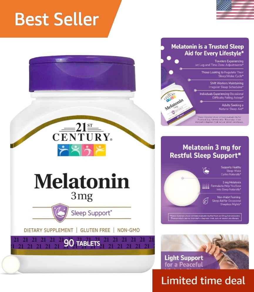 Melatonin 3 mg Tablets – 90 Count Sleep Support Supplement for Restful Nights