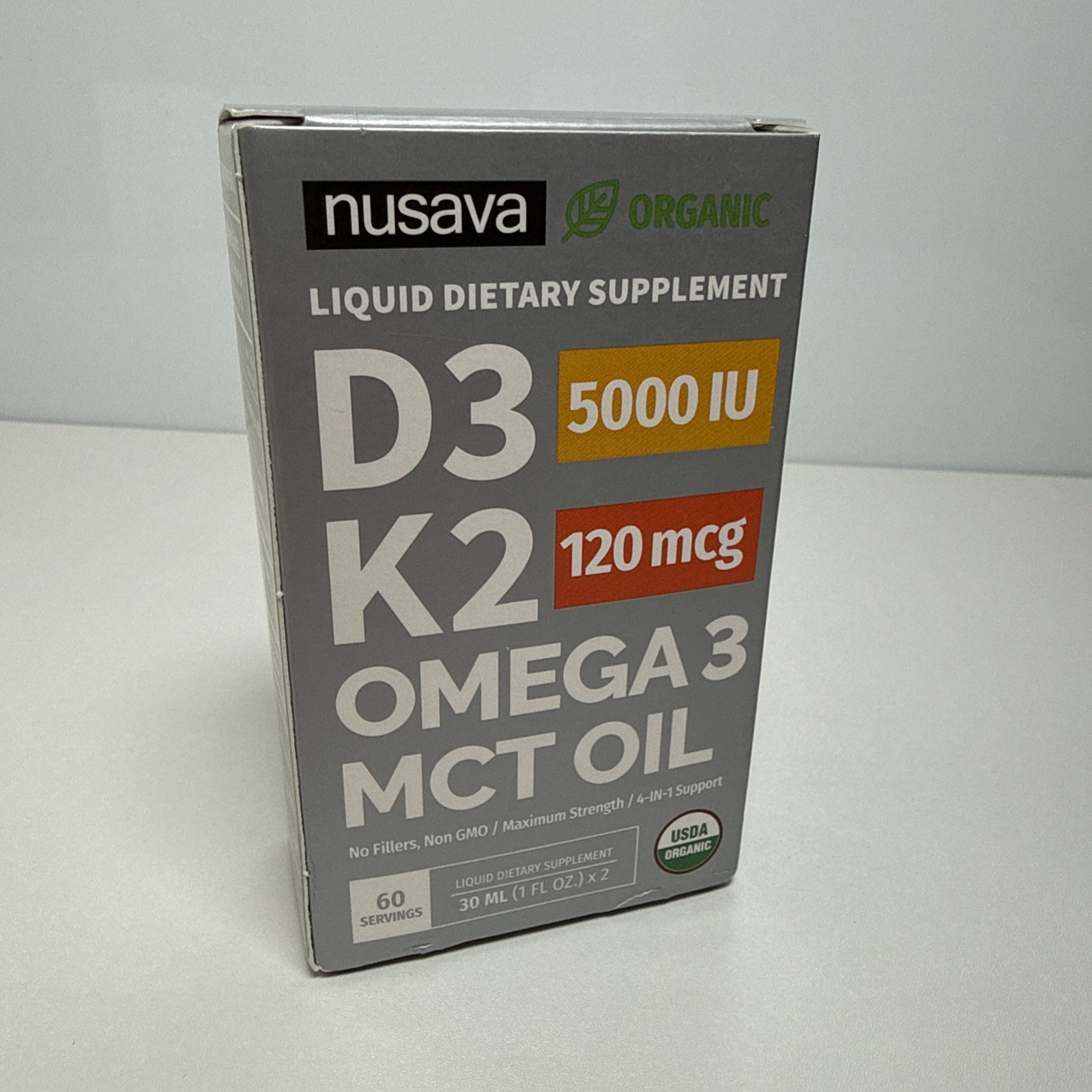 2 Bottles Organic Nusava Vitamin D3 K2 Omega 3 MCT Oil Drops Exp 06/26 Sealed