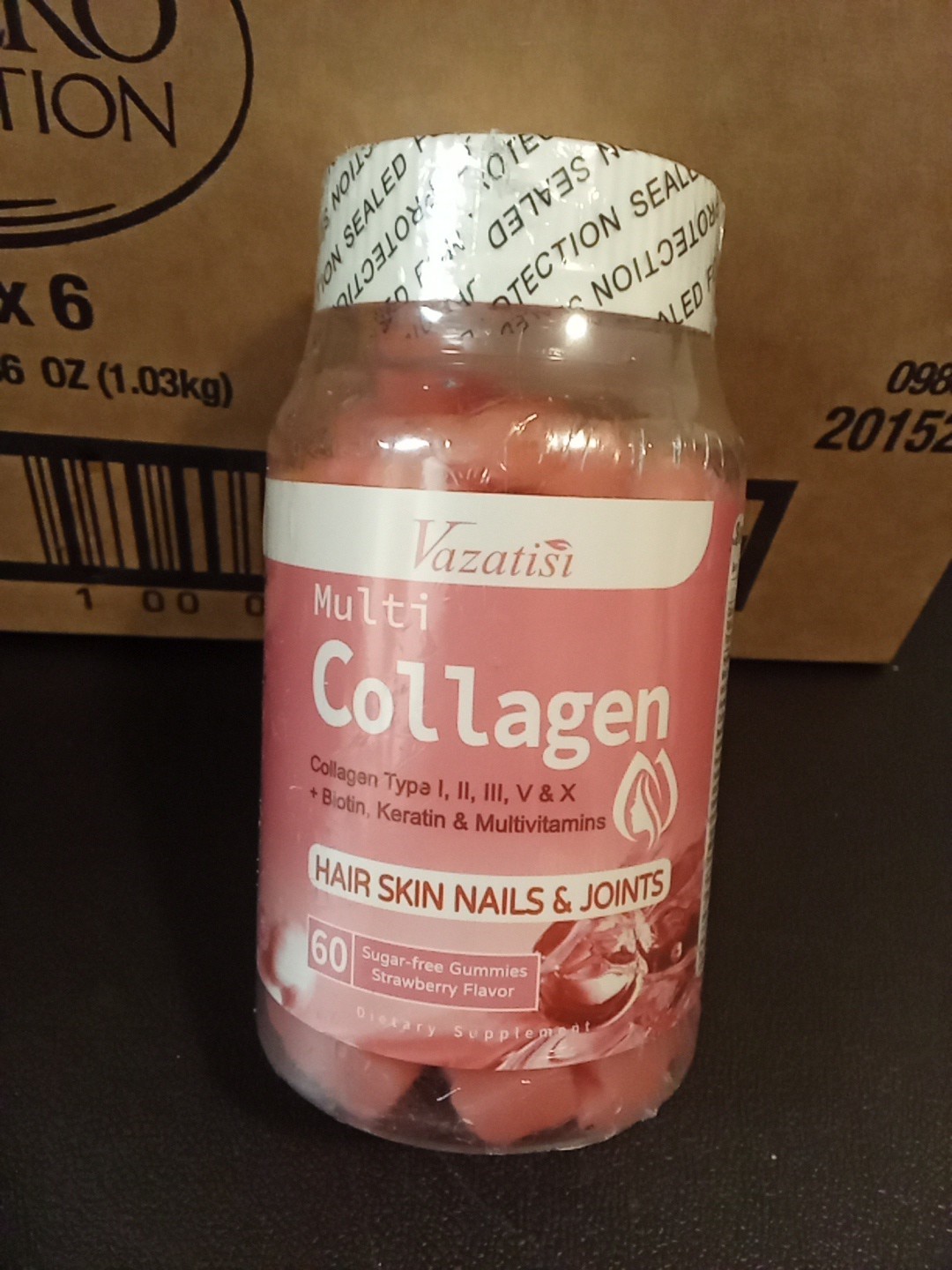 Vazatisi Sugar Free Collagen Gummies for Women Men (60 Strawberry)