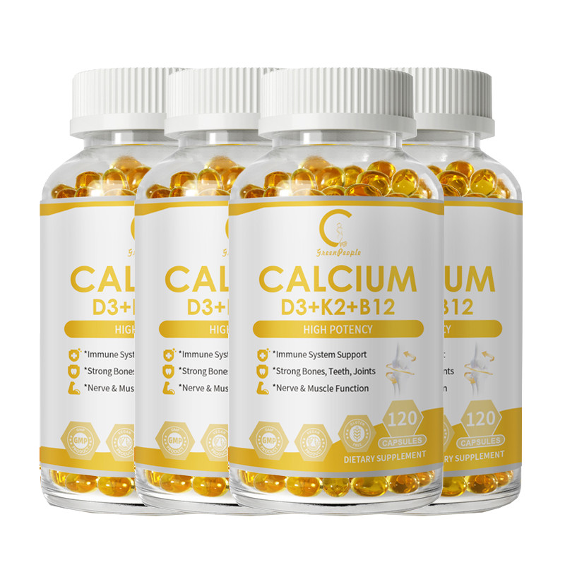 Calcium with Vitamin D3 & K2 Vitamin B12 Complex Support Bone Muscle Health