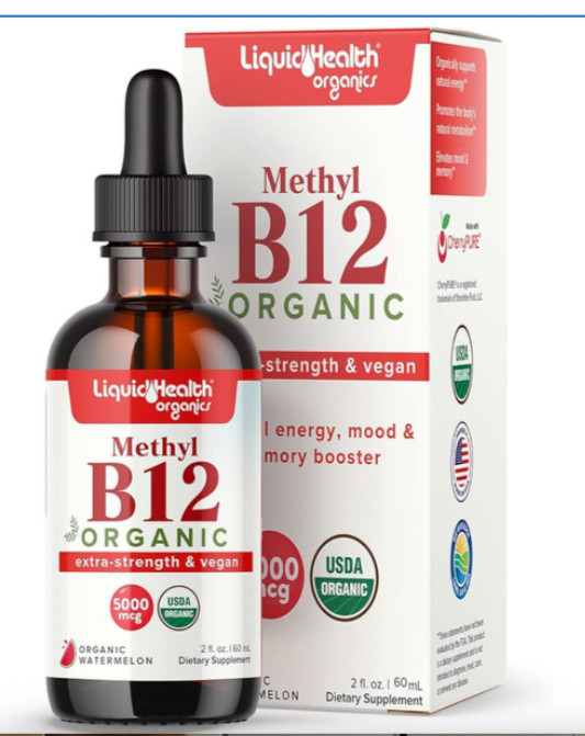 Methyl Vitamin B12 5000 mcg Liquid Health Organics NIB Watermelon