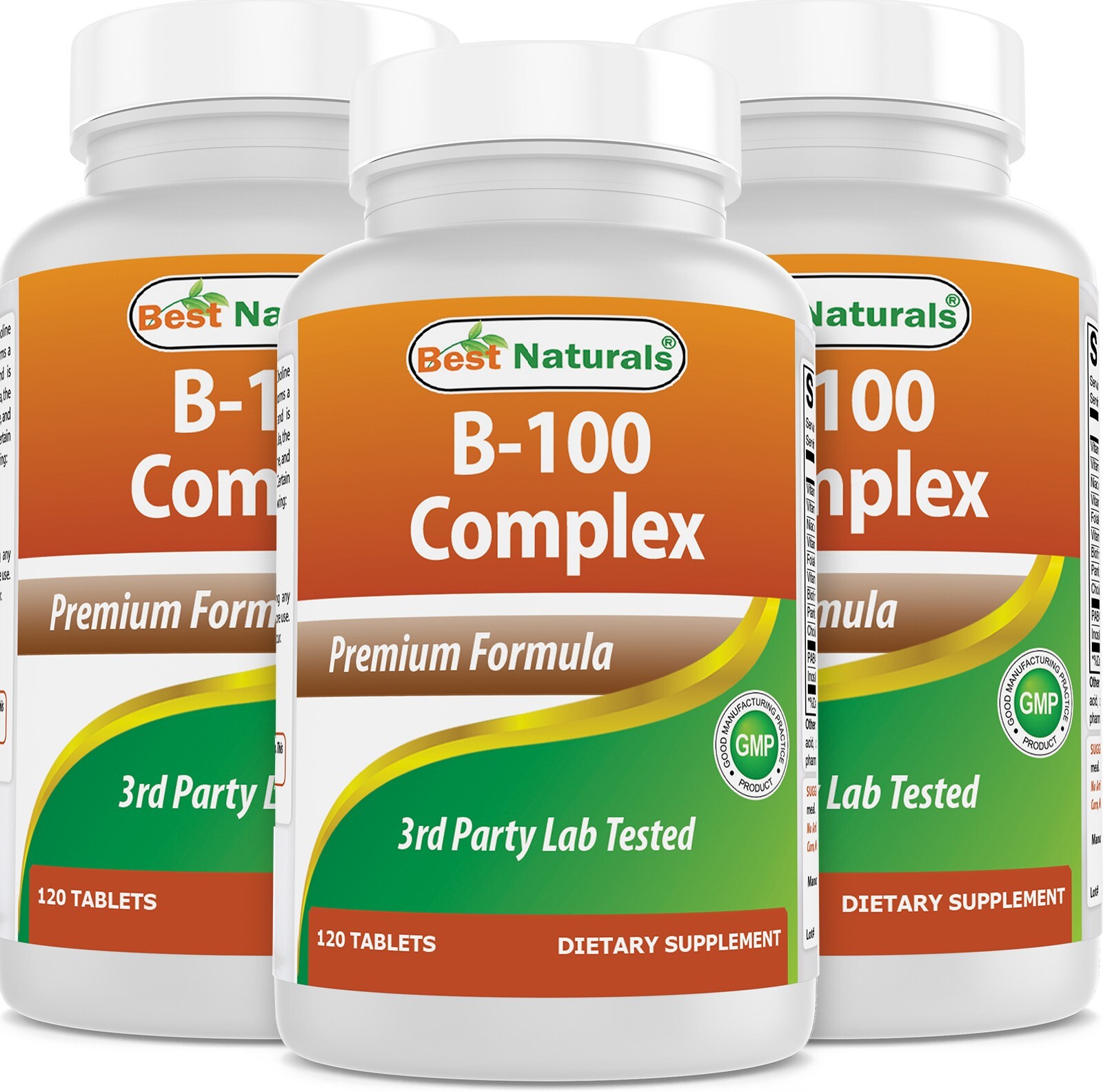 3 Pack Best Naturals B-100 Complex Tablets, 120 Count