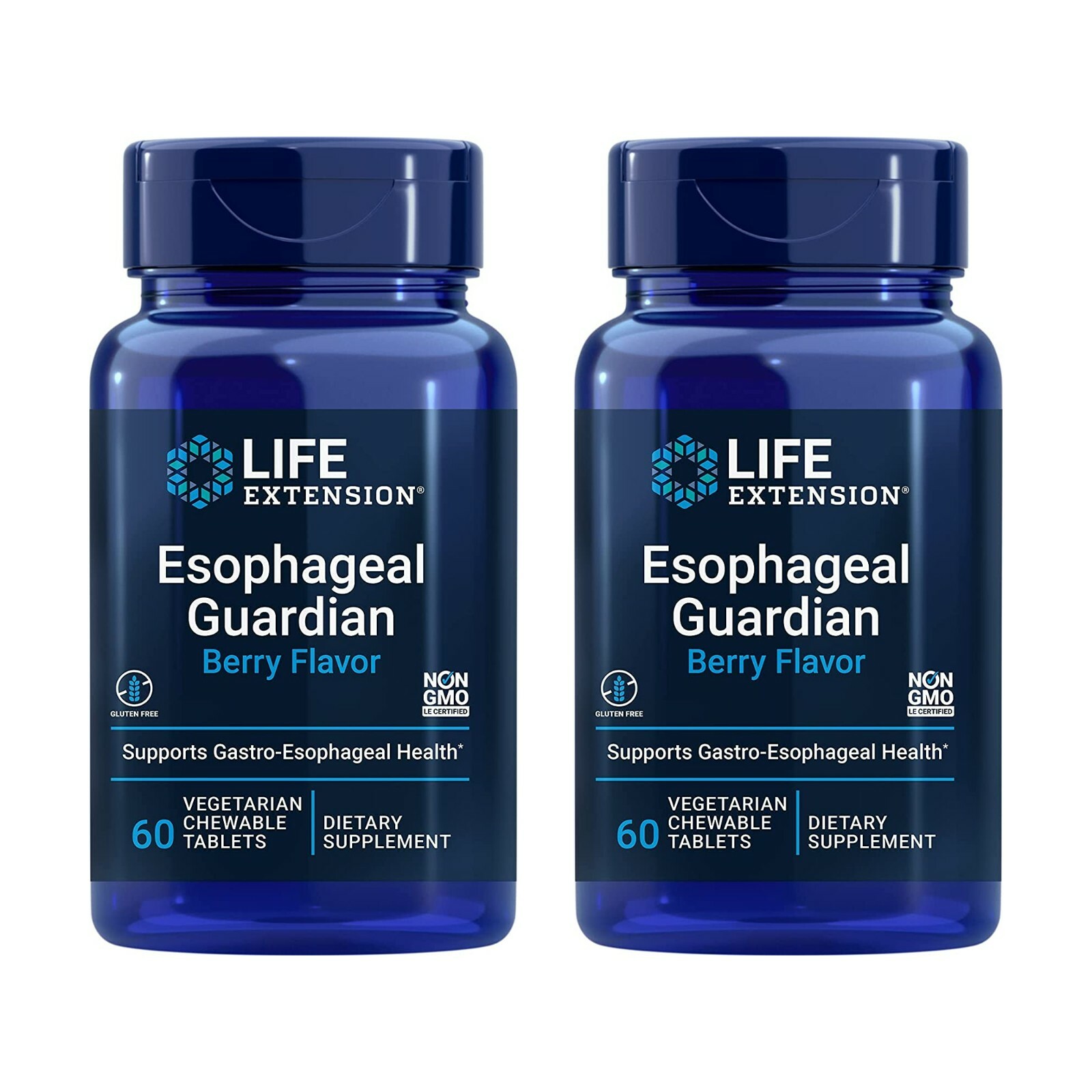 Lot of 2 Life Extension Esophageal Guardian 60 Chewable Tabs Alginic Acid 1000mg