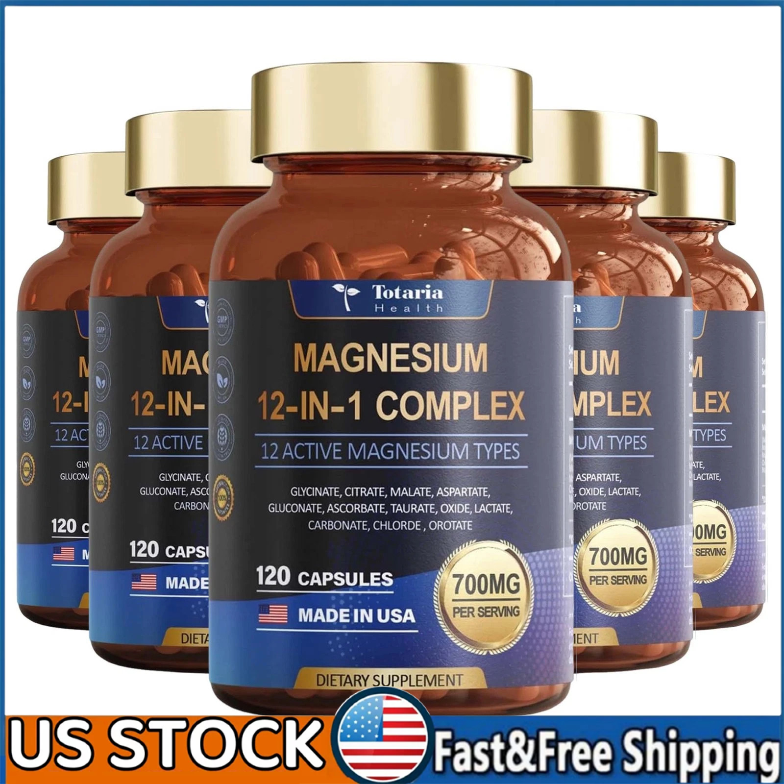1-5PCS Magnesium Complex 700mg 12 in 1 Magnesium Supplement with 120 counts✅