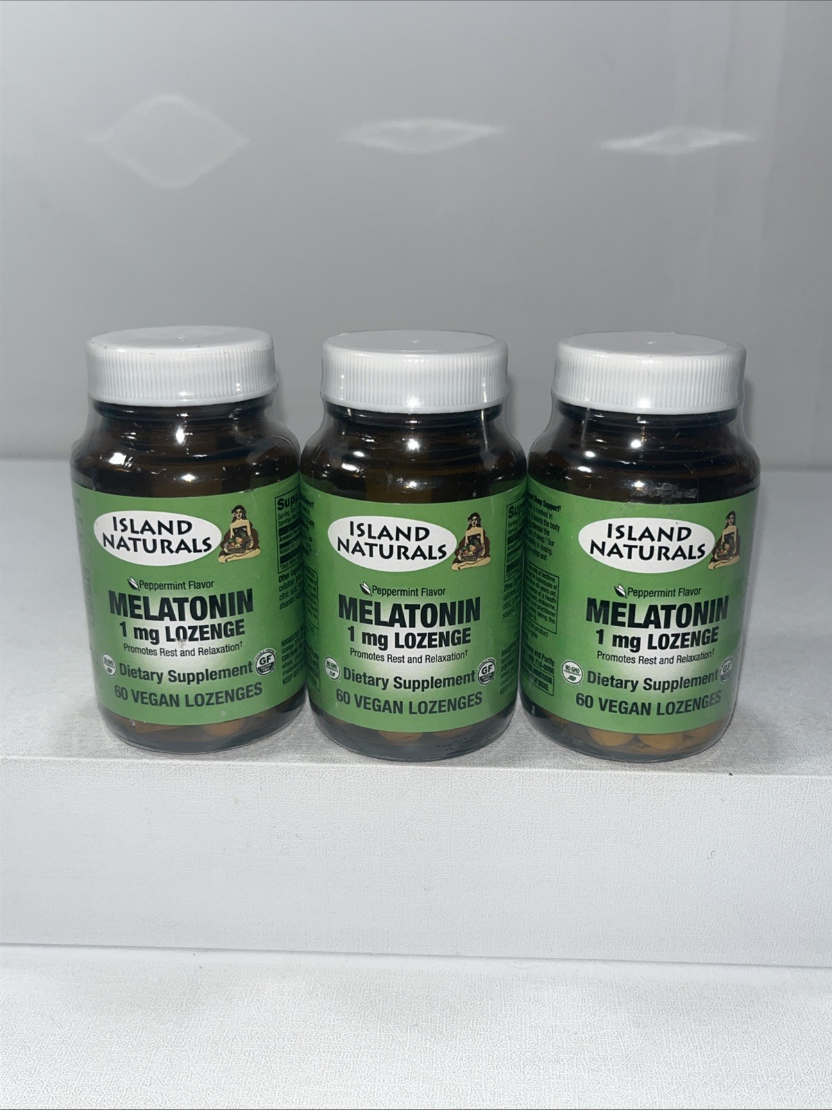 3 Sealed Island Naturals 1mg Melatonin Lozenge, 60 Count Each