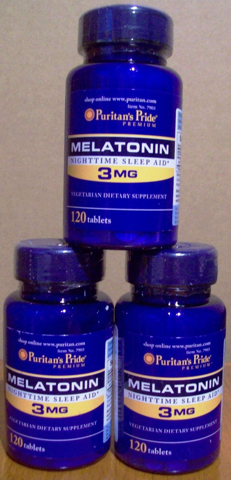 3X Melatonin 3mg Nighttime Sleep Aid 120 TABLETS Puritan’s Pride Exp 12/2026