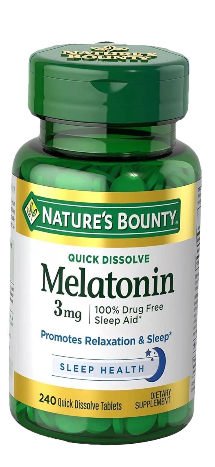 Nature’s Bounty Melatonin 3mg, 100% Drug Free Sleep 240 Count Pk of 1 Exp 9/25