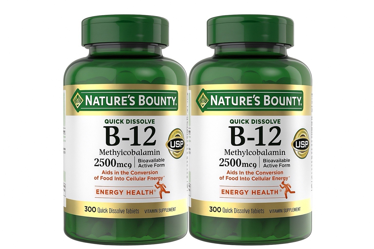 Nature’s Bounty Sublingual Vitamin B-12 2500mcg 300 Tablets Cherry Pack Of 2