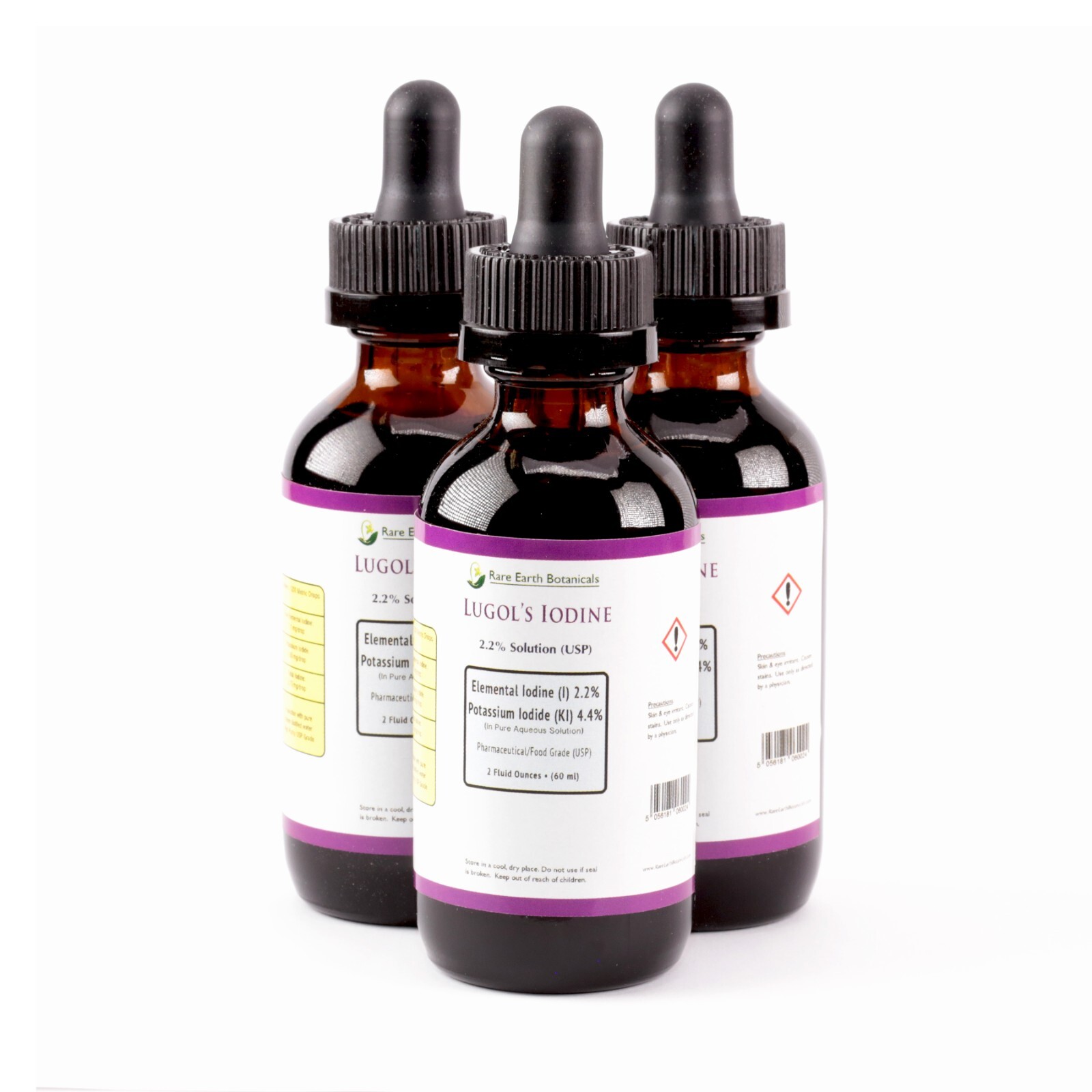 6 oz Lugols Iodine 2% RARE EARTH BOTANICALS High Potency  Three 2oz Bottles