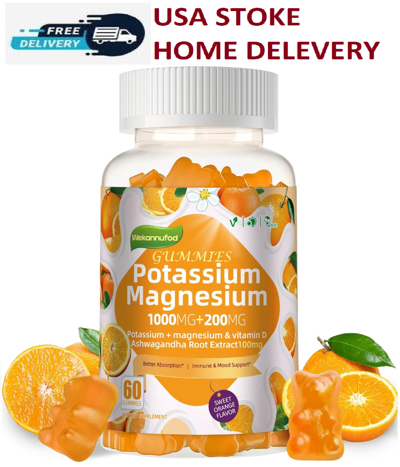 Potassium Magnesium Gummies,High Absorption Magnesium Glycinate,B6,D3,Potassium