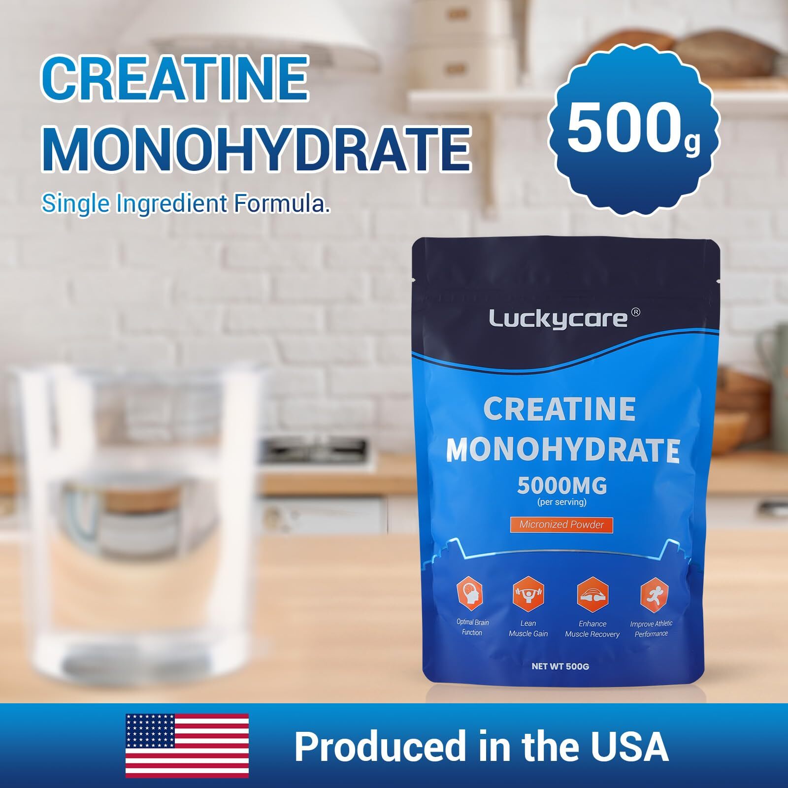 LuckyCare 500 Gram Pure Creatine Monohydrate Powder Micronized – 5g Per Serving