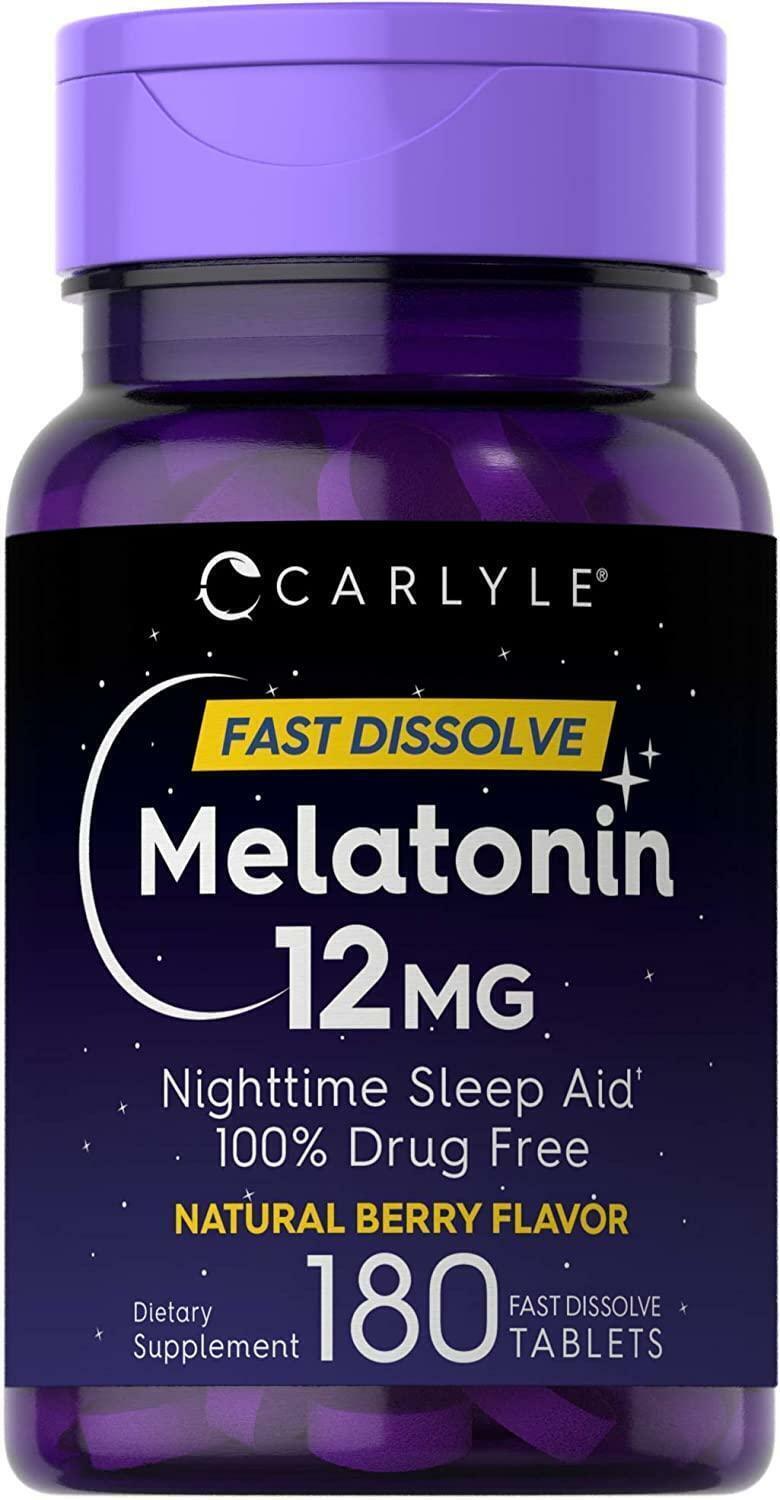Melatonin 12 Mg Nighttime Sleep Aid Fast Dissolve Berry Flavor, 180 Tablets