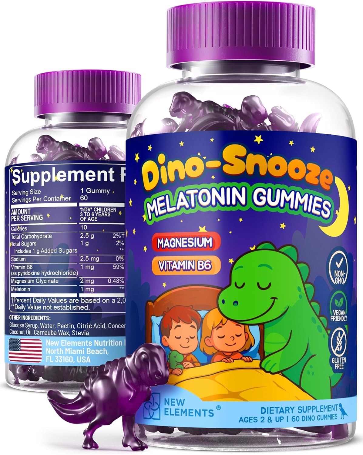 New Elements Melatonin Gummies Kids 2mg with Magnesium Glycinate.Exp-06/2027