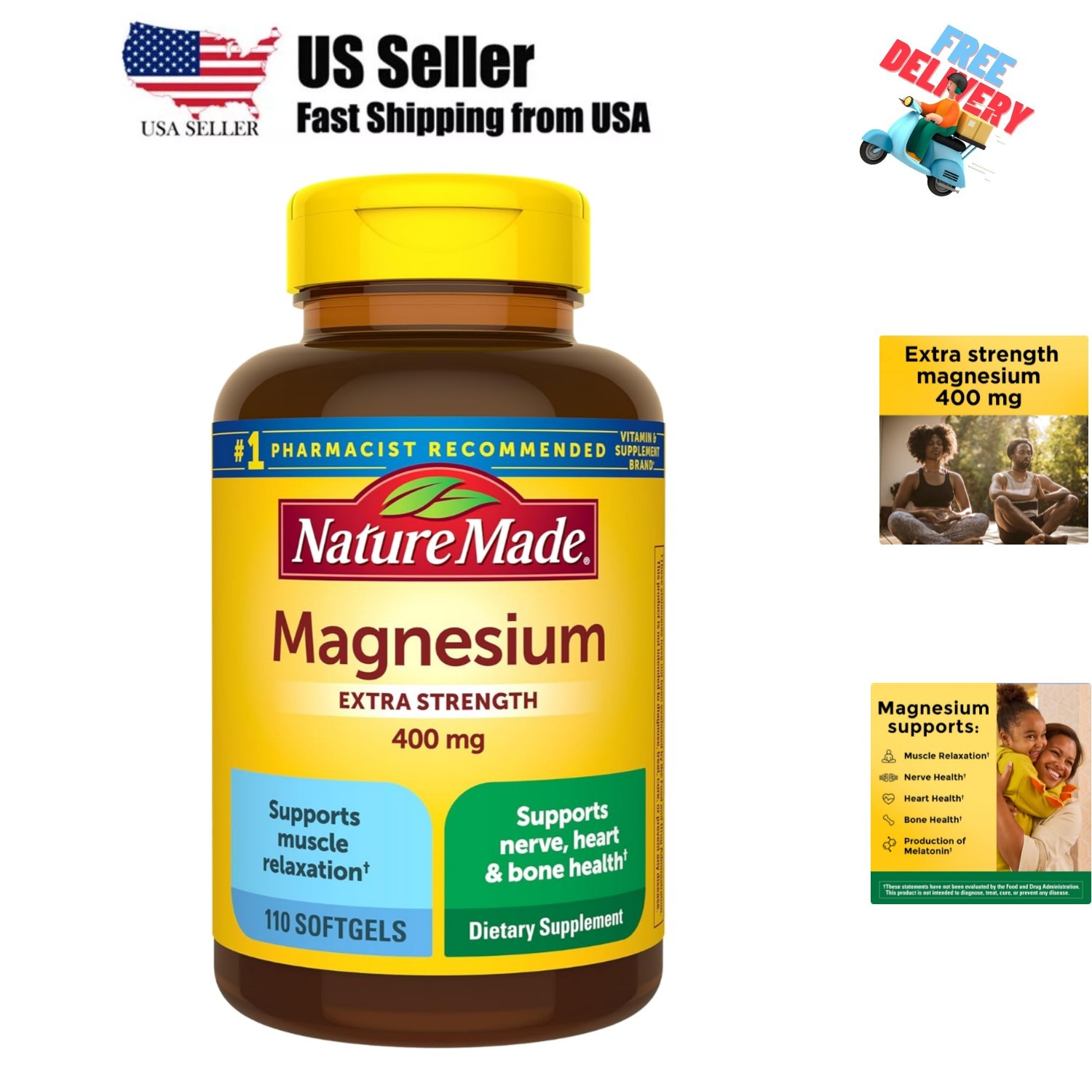 Magnesium Oxide Softgels 400mg – Supports Nerve, Bone, Heart Health – 110 Count