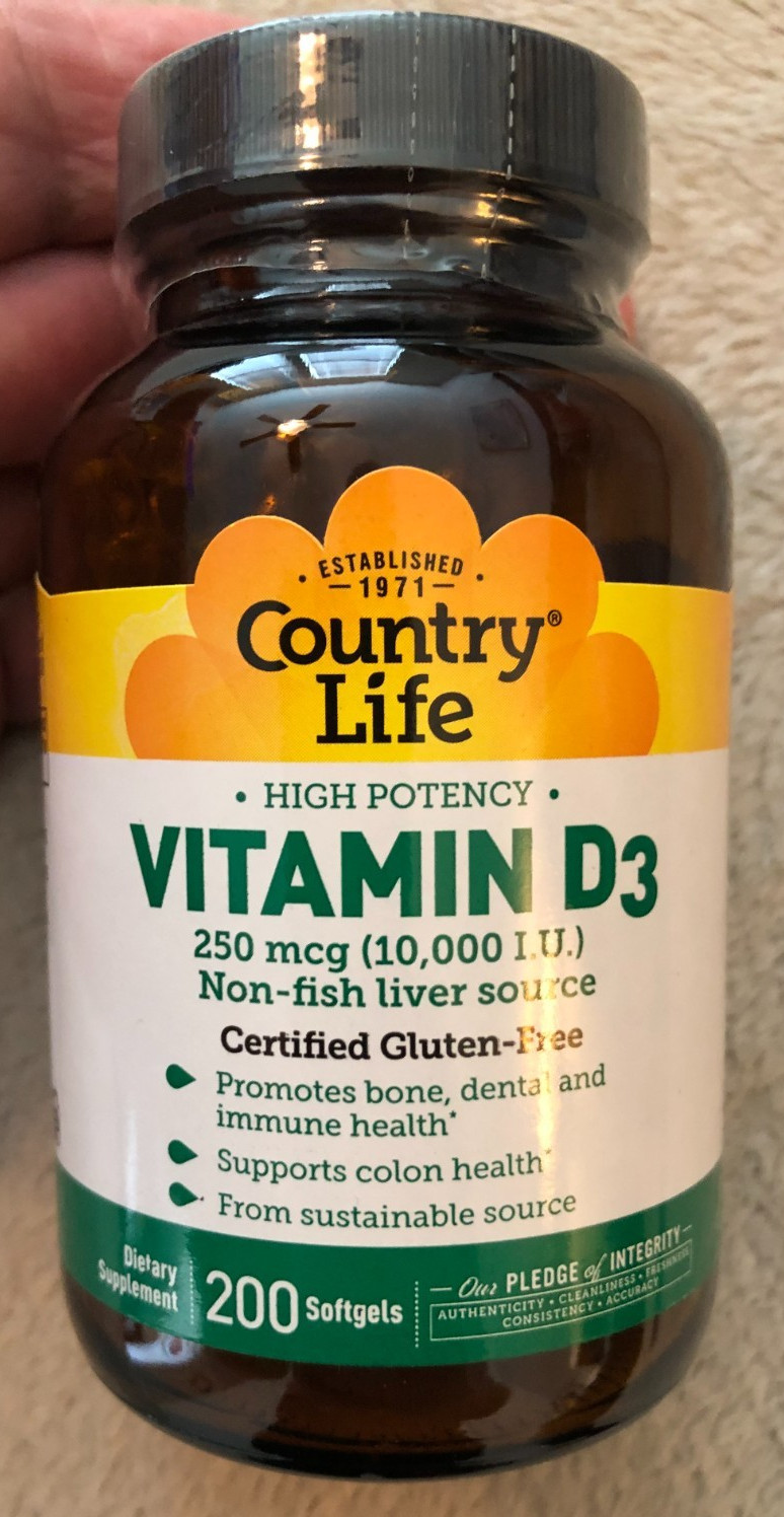 Country Life Vitamin D3 5 000 IU 200 Softgels Gluten-Free Exp. 08/26