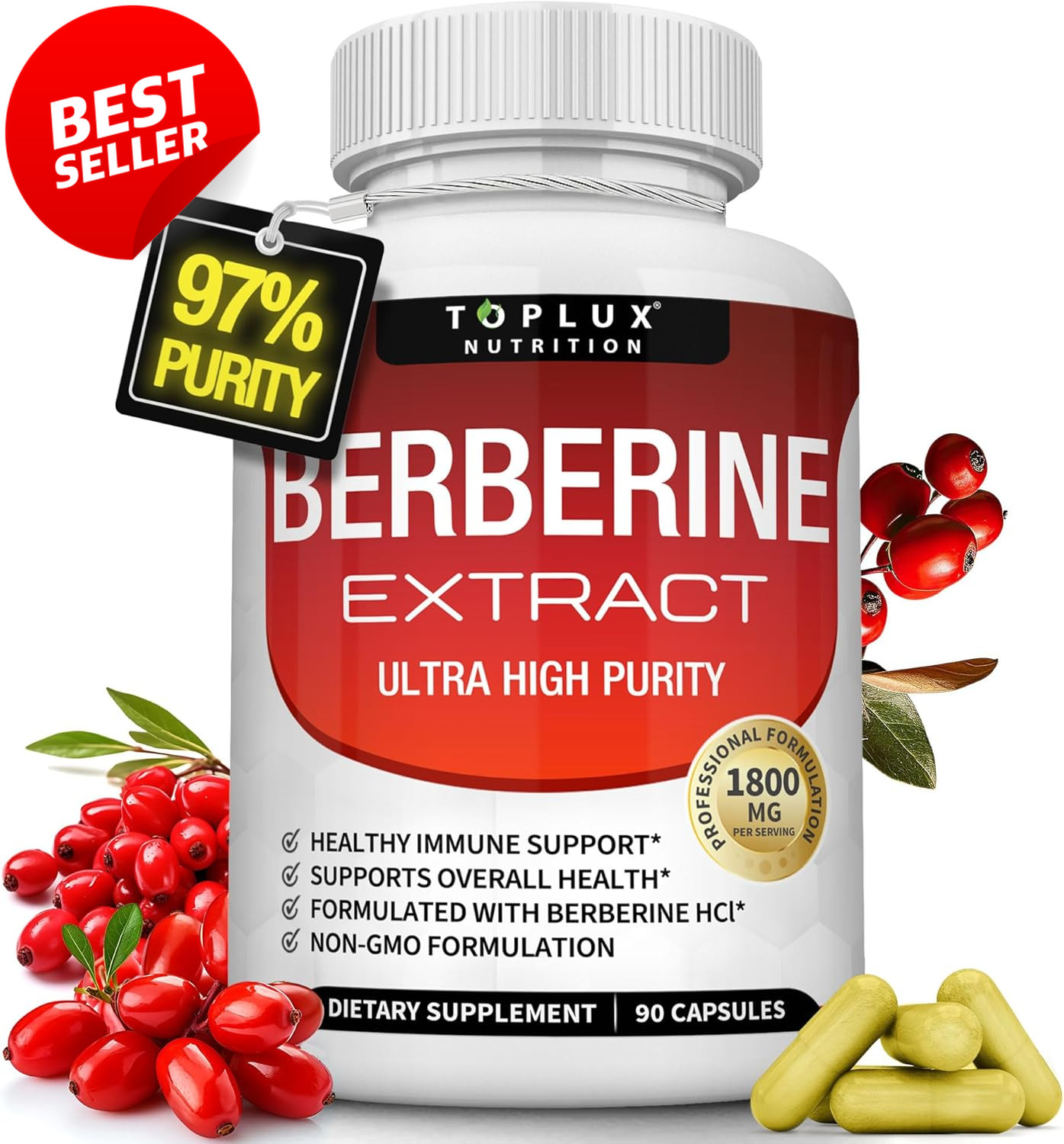 Berberine Supplement 1800Mg – Berberine HCL 97% Tested Ultra High Purity Premium